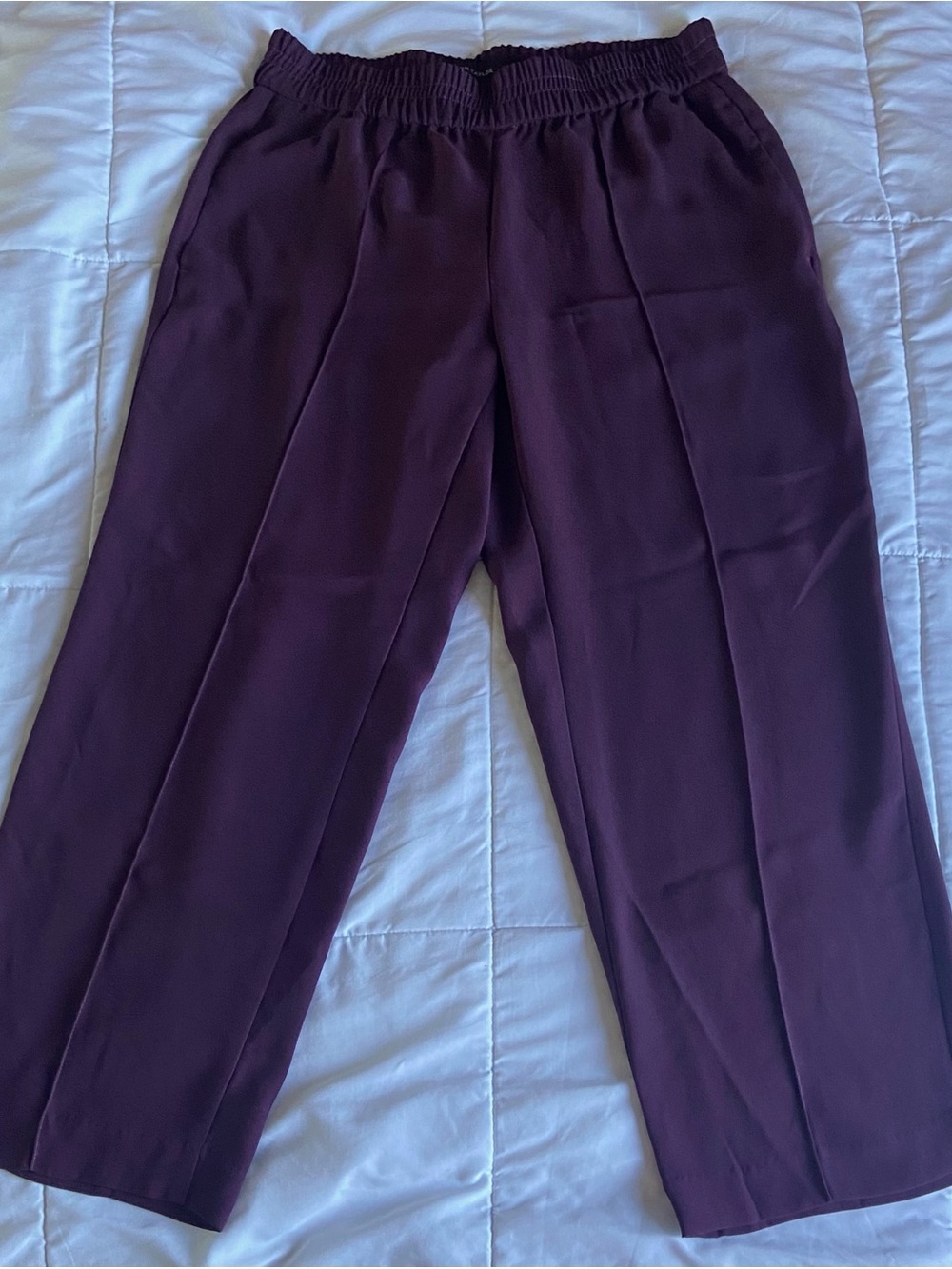 Burgundy Wide-Leg Crop Dress Pants (Petite Small)